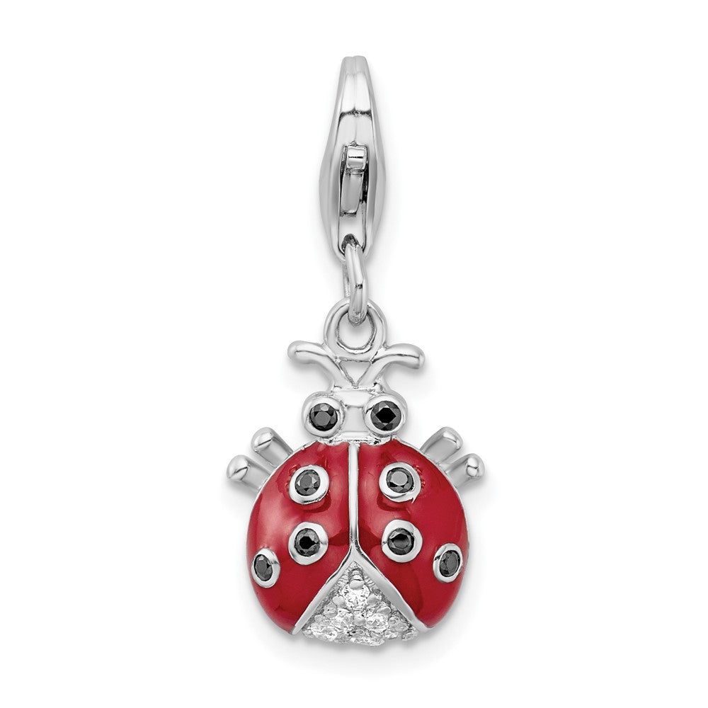 Sterling Silver Amore La Vita Rhodium-pl CZ 3-D Enameled Lady Bug Charm