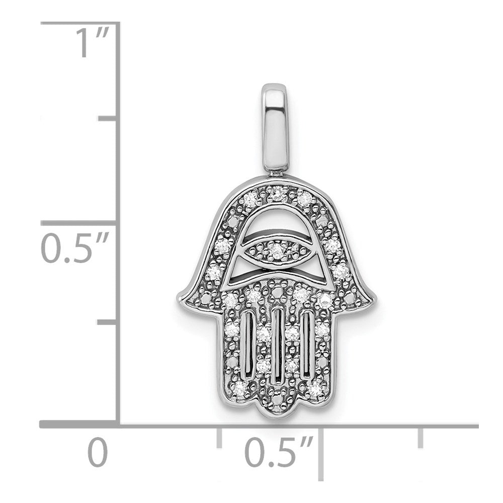 Sterling Silver Rhodium 0.2ct. Blk & Wht Dia. Reverible Hamsa Pendant