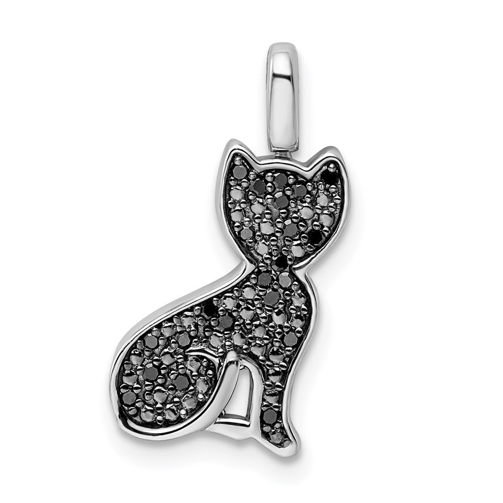 Sterling Silver Rhodium 0.25ct. Blk & Wht Dia. Reversible Cat Pendant
