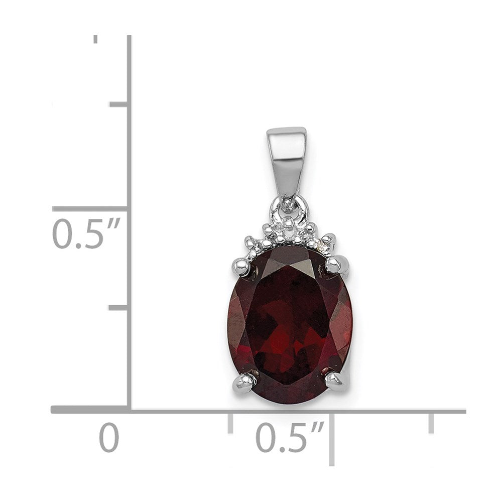 Sterling Silver Rhodium Garnet & Diamond Pendant