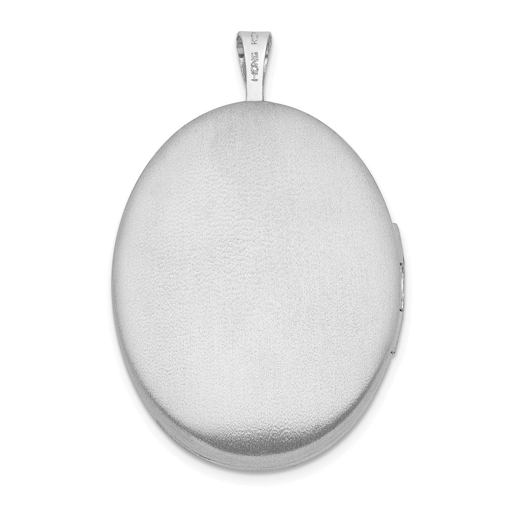 Sterling Silver Rhodium-plated 26mm Leaf Border Oval Locket