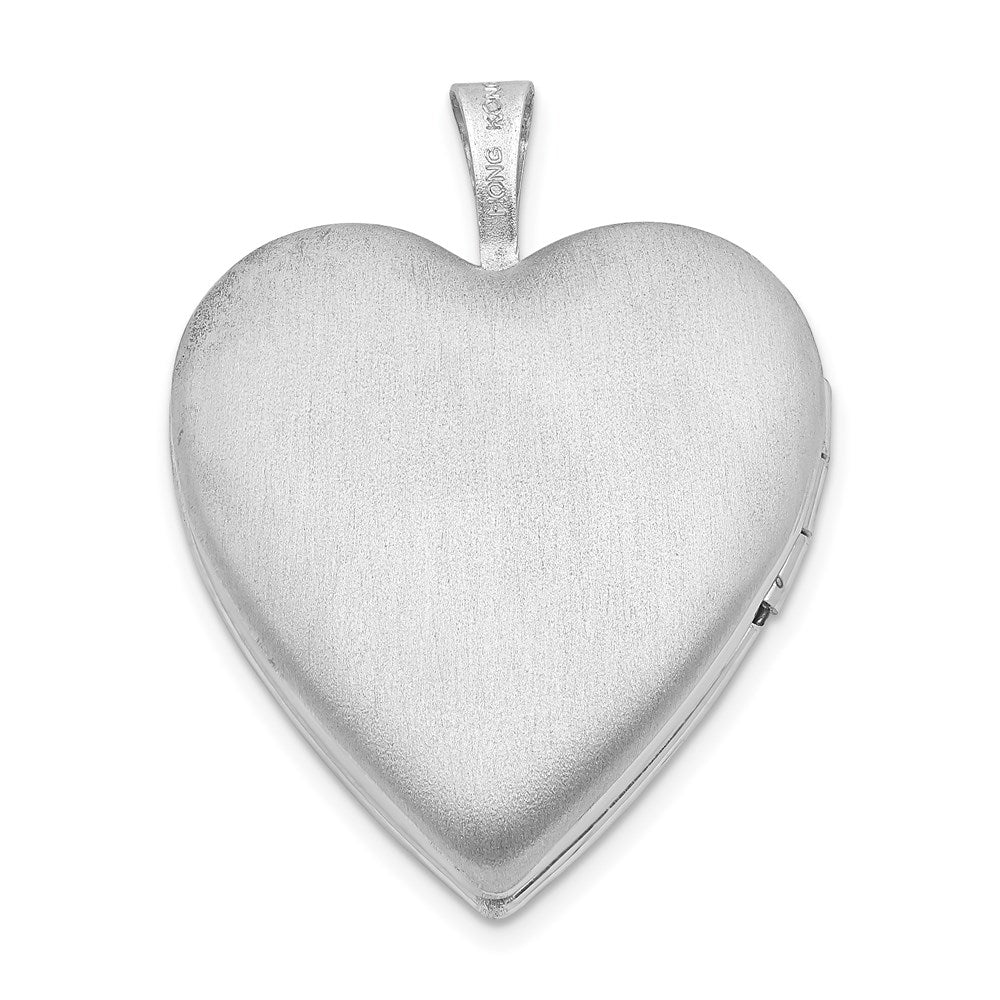 Sterling Silver Rhodium-plated 20mm Textured Daisies Heart Locket
