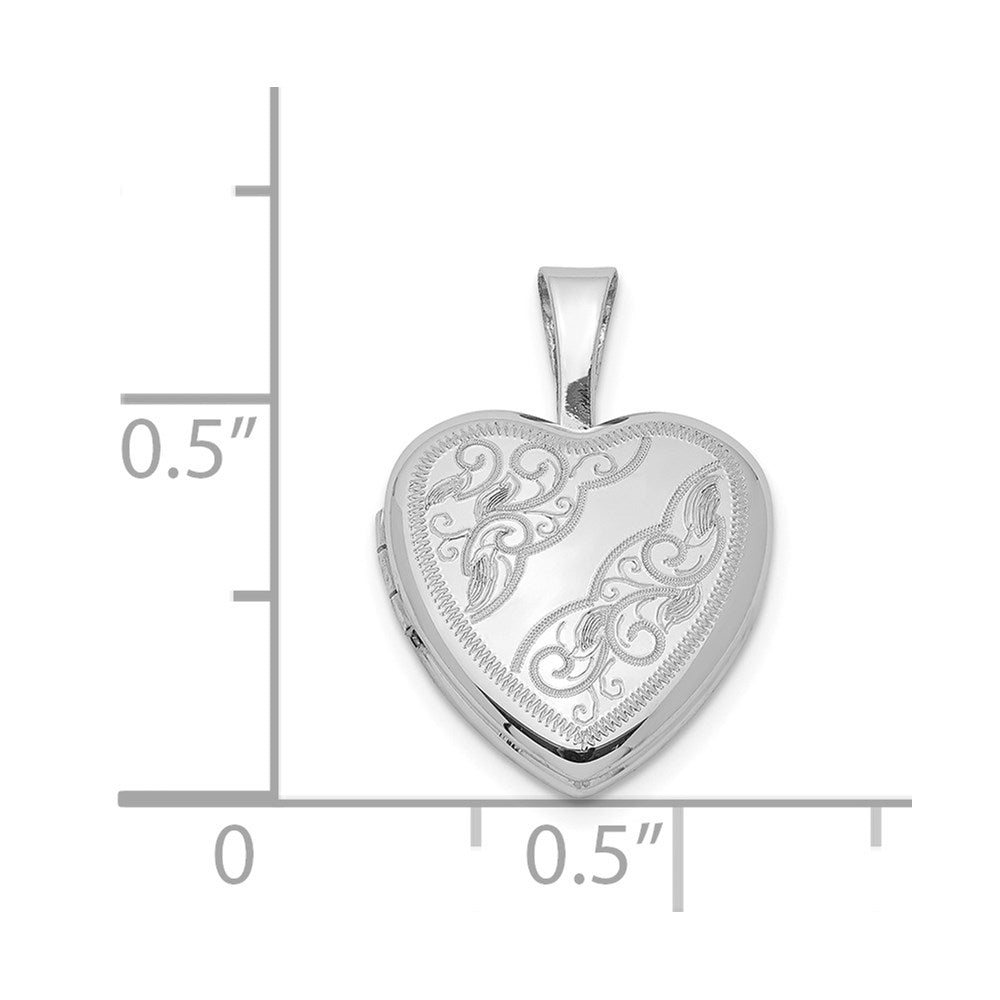 Sterling Silver Rhodium-plated Side Swirls 12mm Heart Locket