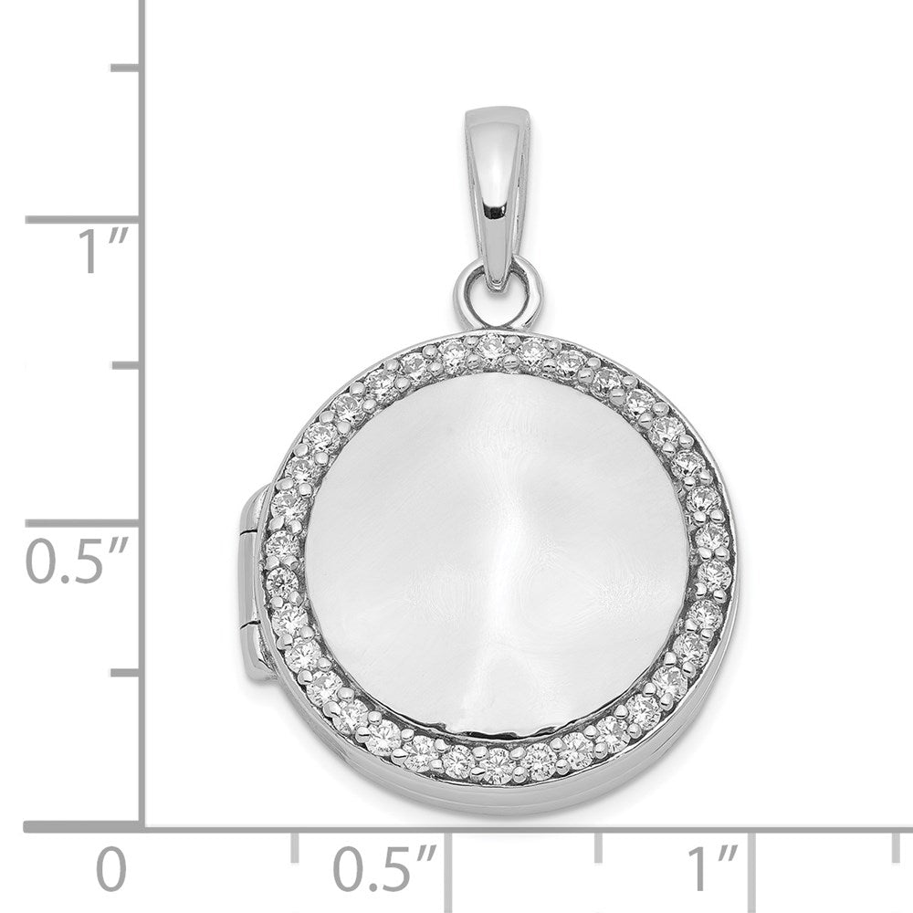 Sterling Silver Polished CZ 23mm Circle Locket