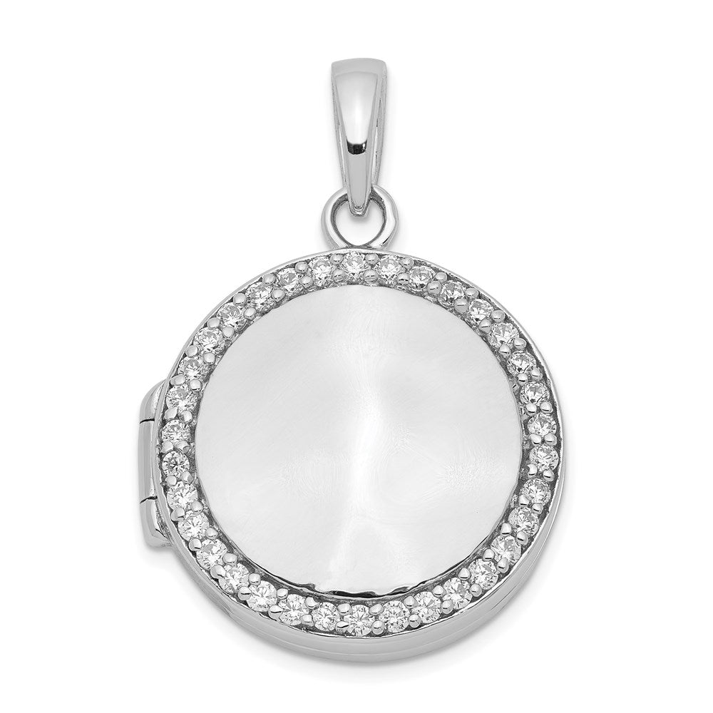 Sterling Silver Polished CZ 23mm Circle Locket
