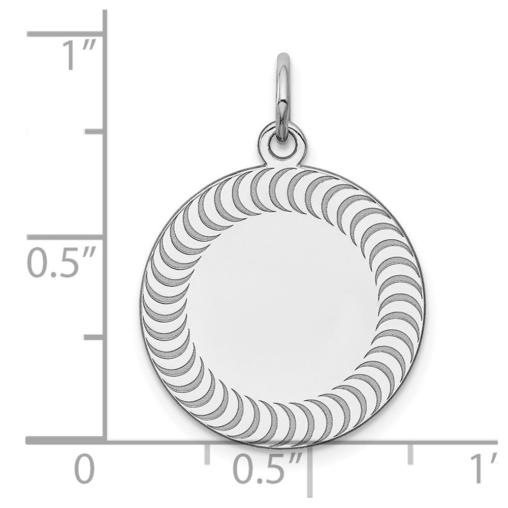 SS Rh-plt Engraveable Round Patterned Polished Front/Satin Back Disc