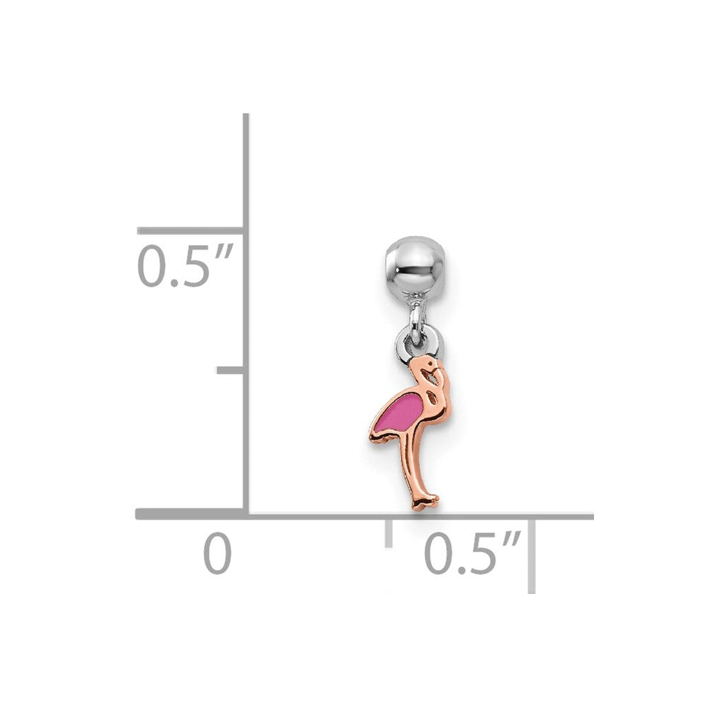 Sterling Silver Mio Memento Rhod. & Rose Tone Enamel Flamingo Charm