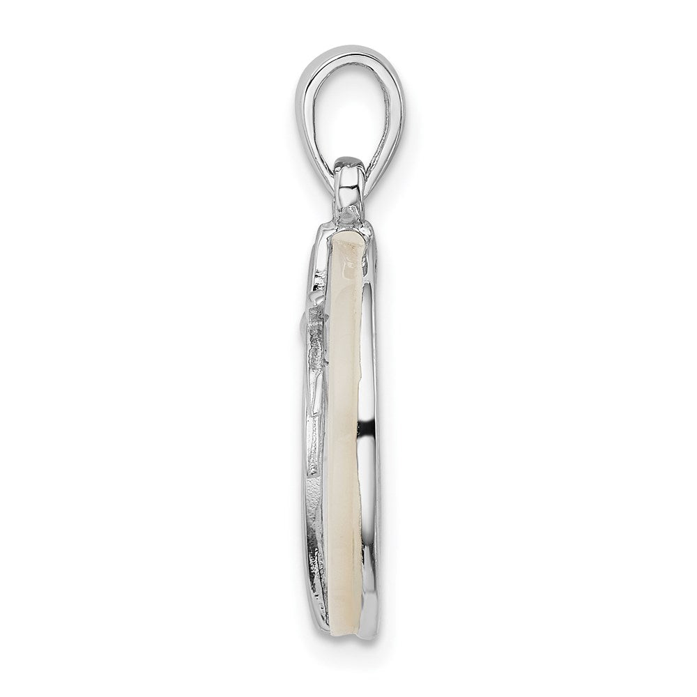 Sterling Silver Rhodium-plated MOP Palm Tree Round Pendant