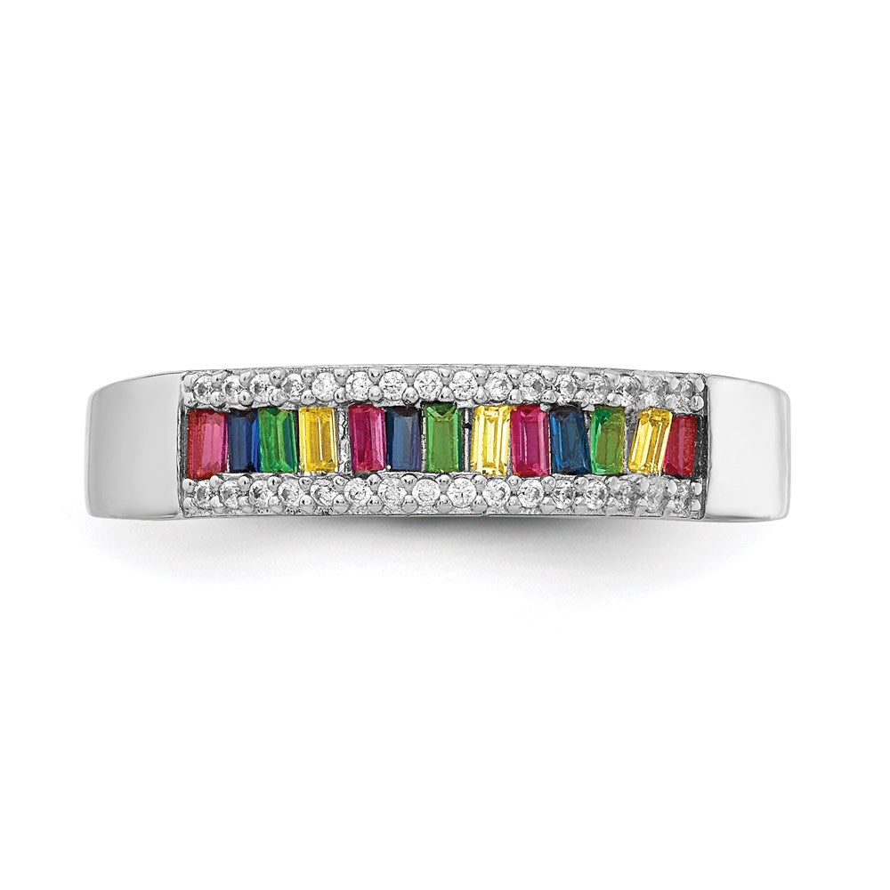 Prizma Sterling Silver Rhodium-plated Colorful Baguette and White CZ Ring