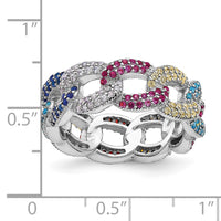 Prizma Sterling Silver Rhodium-plated Colorful CZ Cuban Link Ring