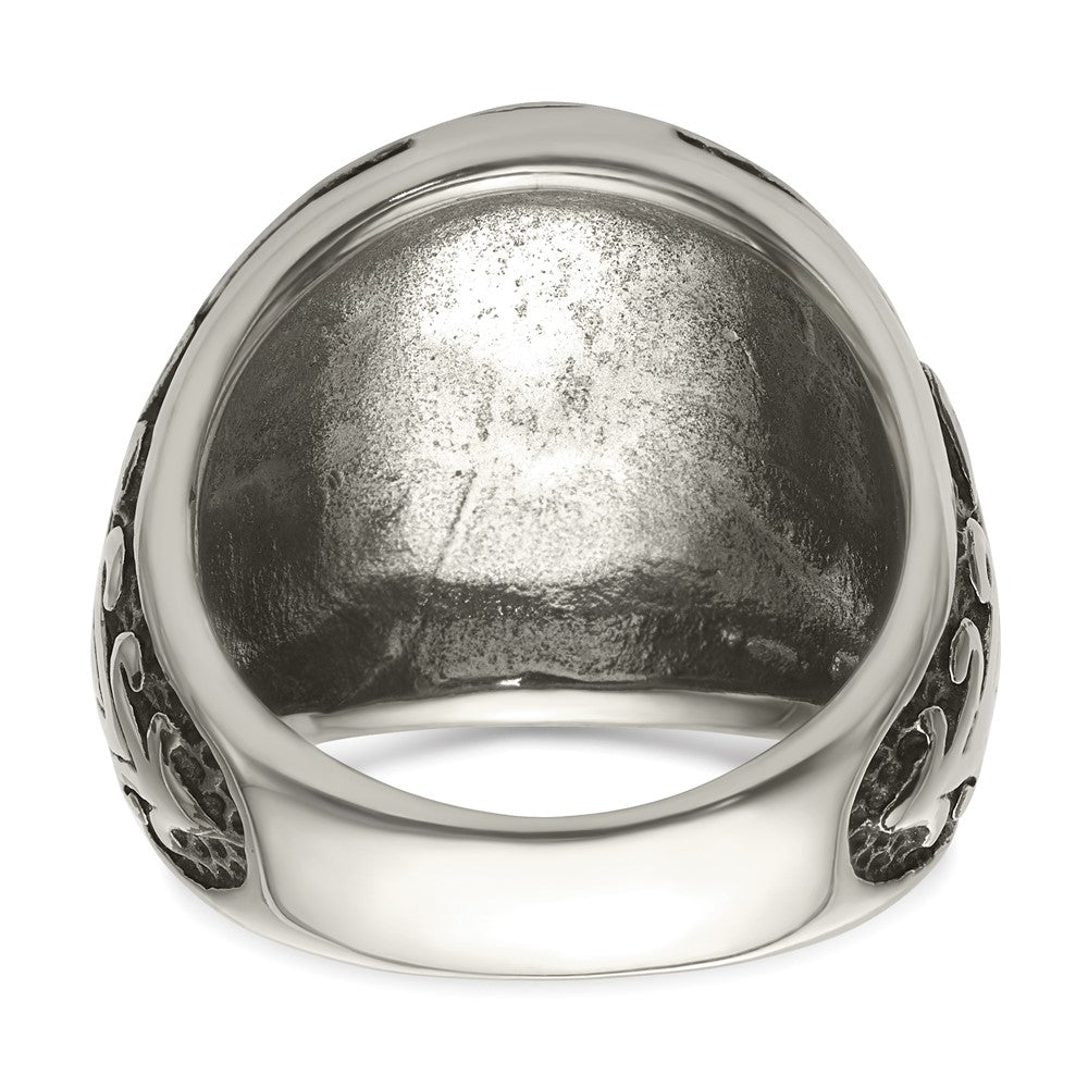 Stainless Steel w/14k Accent Antiqued and Polished Cross Ring