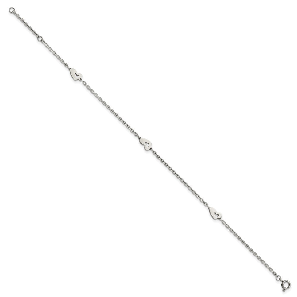 Stainless Steel Polished Hearts w/1in ext. 9in Anklet