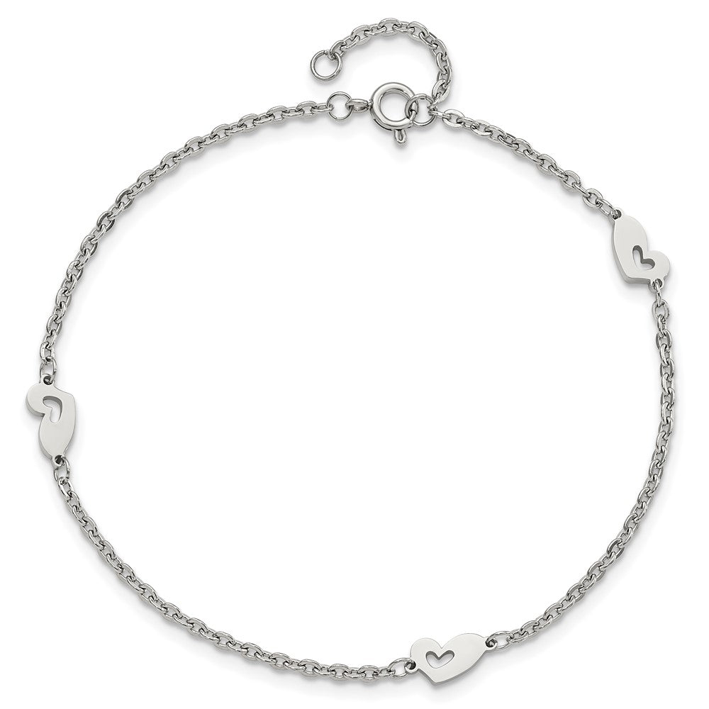 Stainless Steel Polished Hearts w/1in ext. 9in Anklet