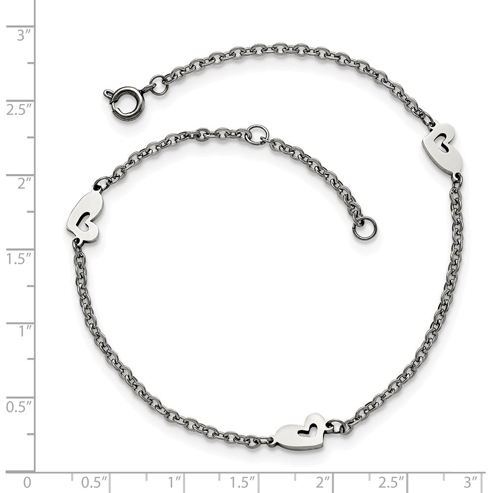 Stainless Steel Polished Hearts w/1in ext. 9in Anklet