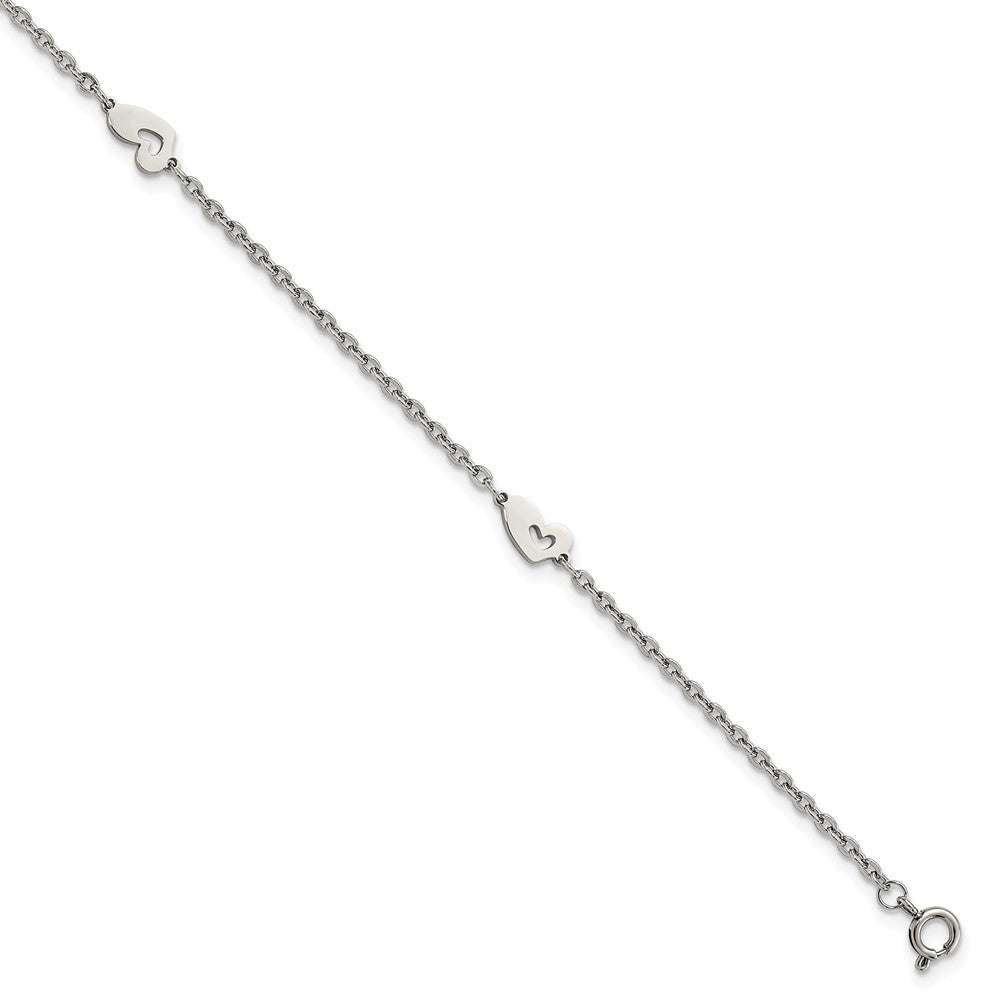 Stainless Steel Polished Hearts w/1in ext. 9in Anklet