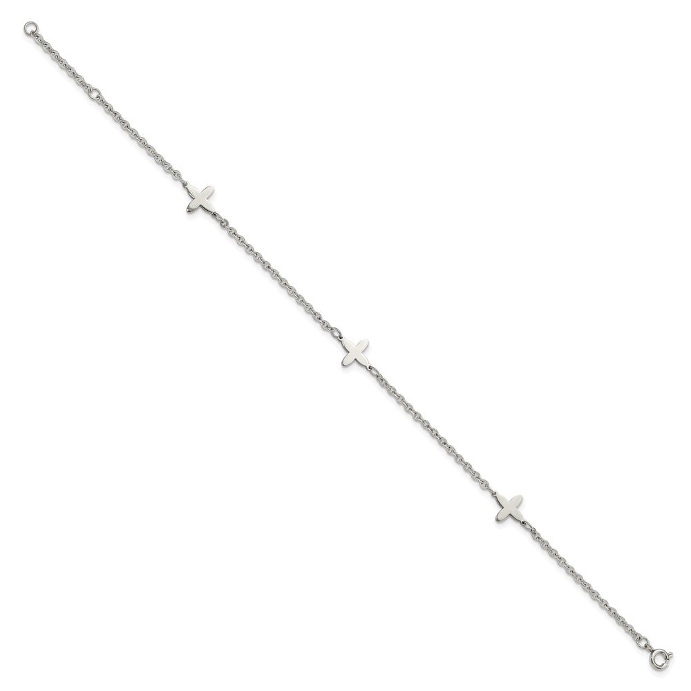 Stainless Steel Polished Cross Charms w/1in ext. 9in Anklet