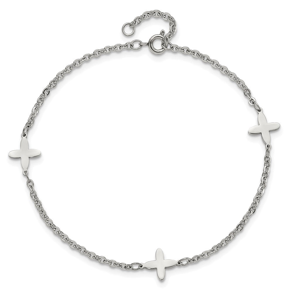 Stainless Steel Polished Cross Charms w/1in ext. 9in Anklet