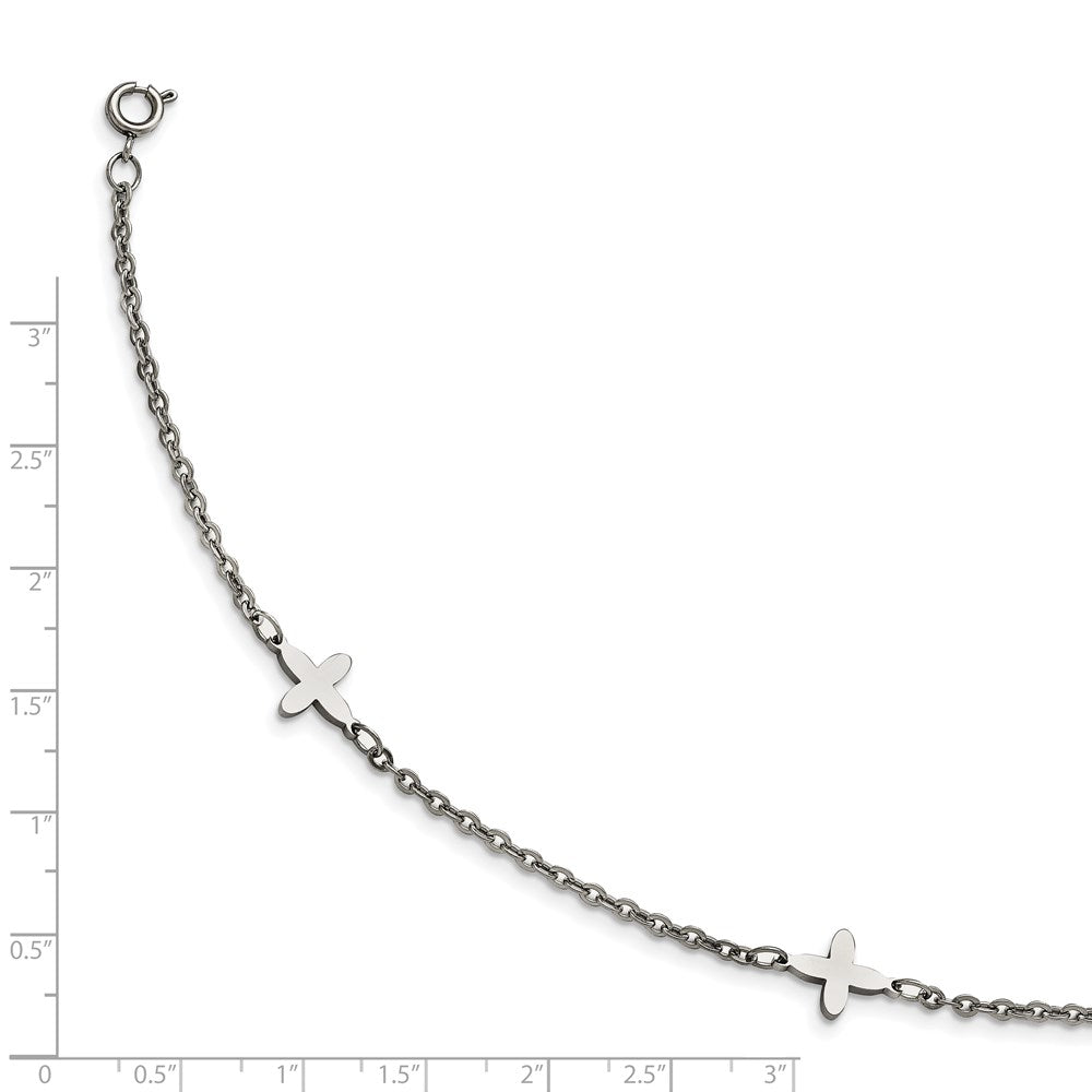 Stainless Steel Polished Cross Charms w/1in ext. 9in Anklet