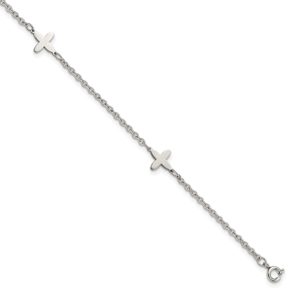 Stainless Steel Polished Cross Charms w/1in ext. 9in Anklet