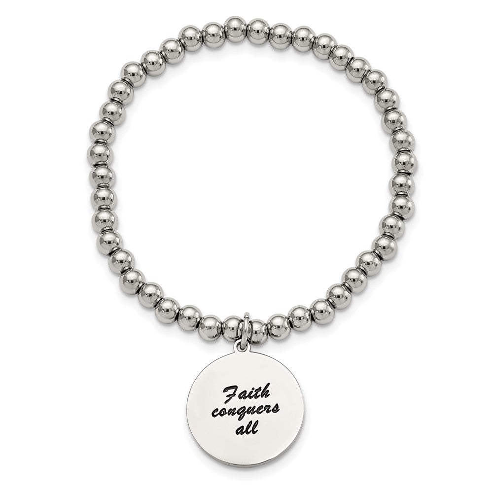 Stainless Steel Polished Yellow IP Cross w/Crystal FAITH Stretch Bracelet