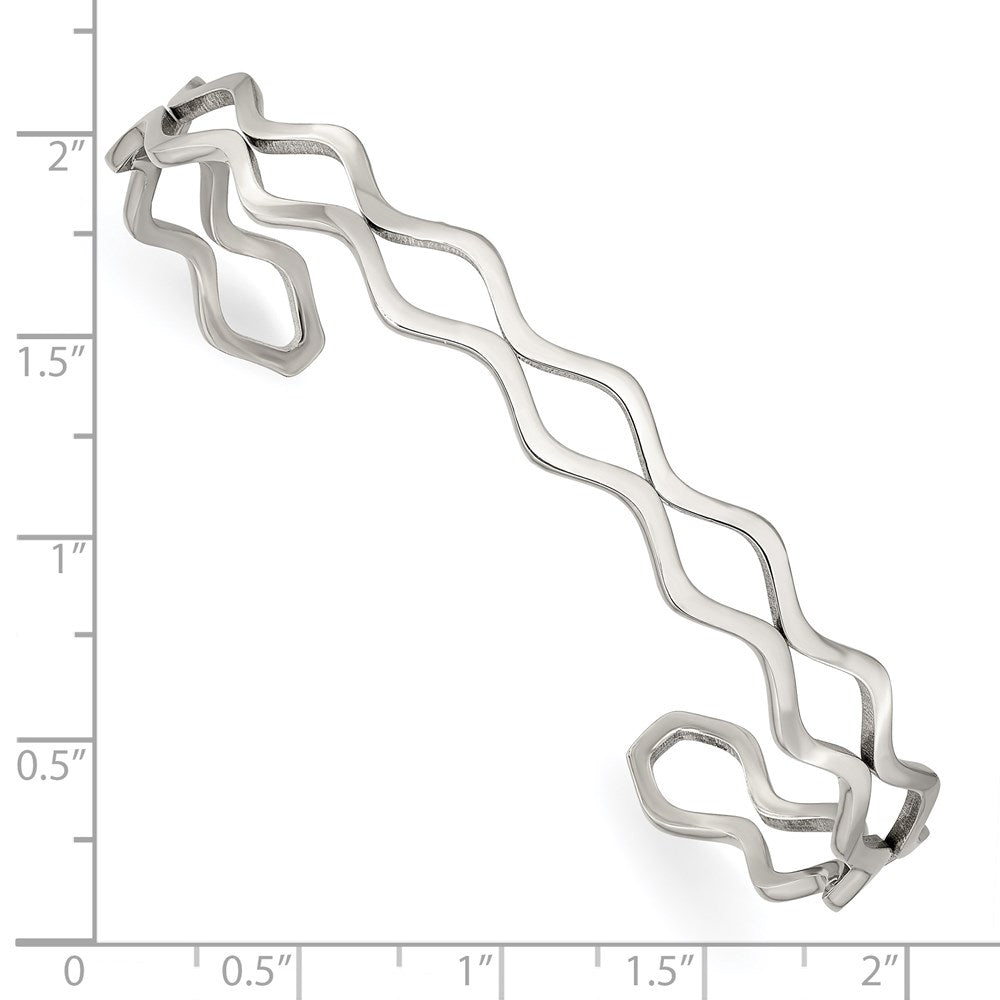Stainless Steel Polished Wavy Cuff Bangle