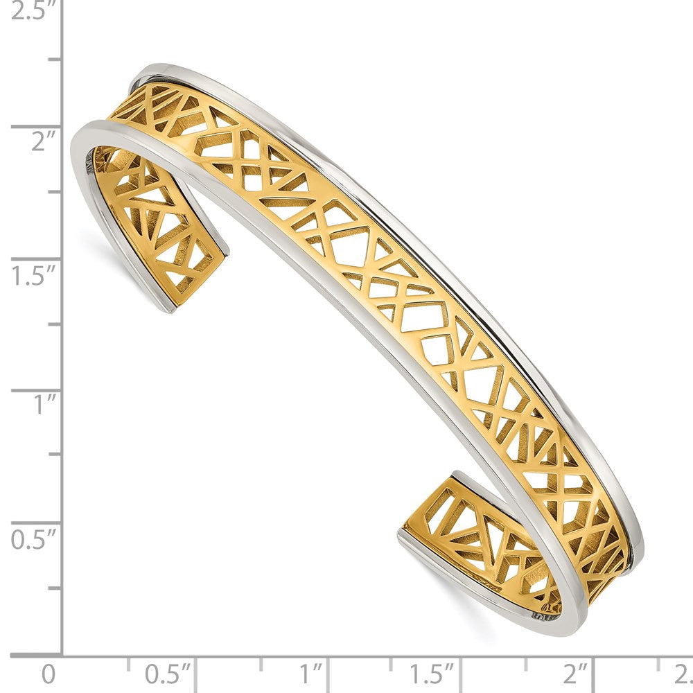 Stainless Steel Polished Yellow IP-plated Cut out Center 9.5mm Bangle