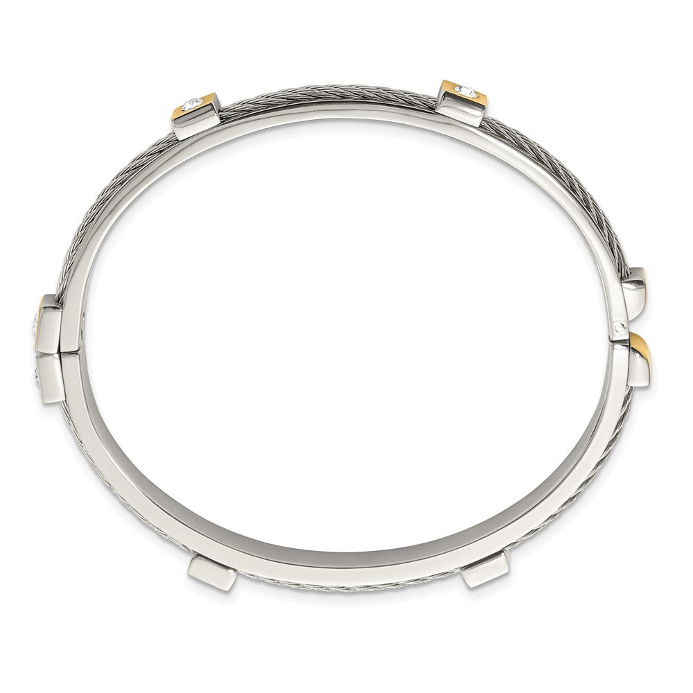 Stainless Steel Polished Yellow IP-plated w/Preciosa Crystal Hinged Bangle