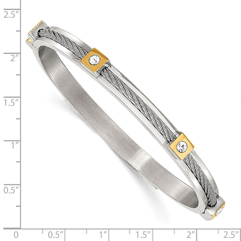 Stainless Steel Polished Yellow IP-plated w/Preciosa Crystal Hinged Bangle