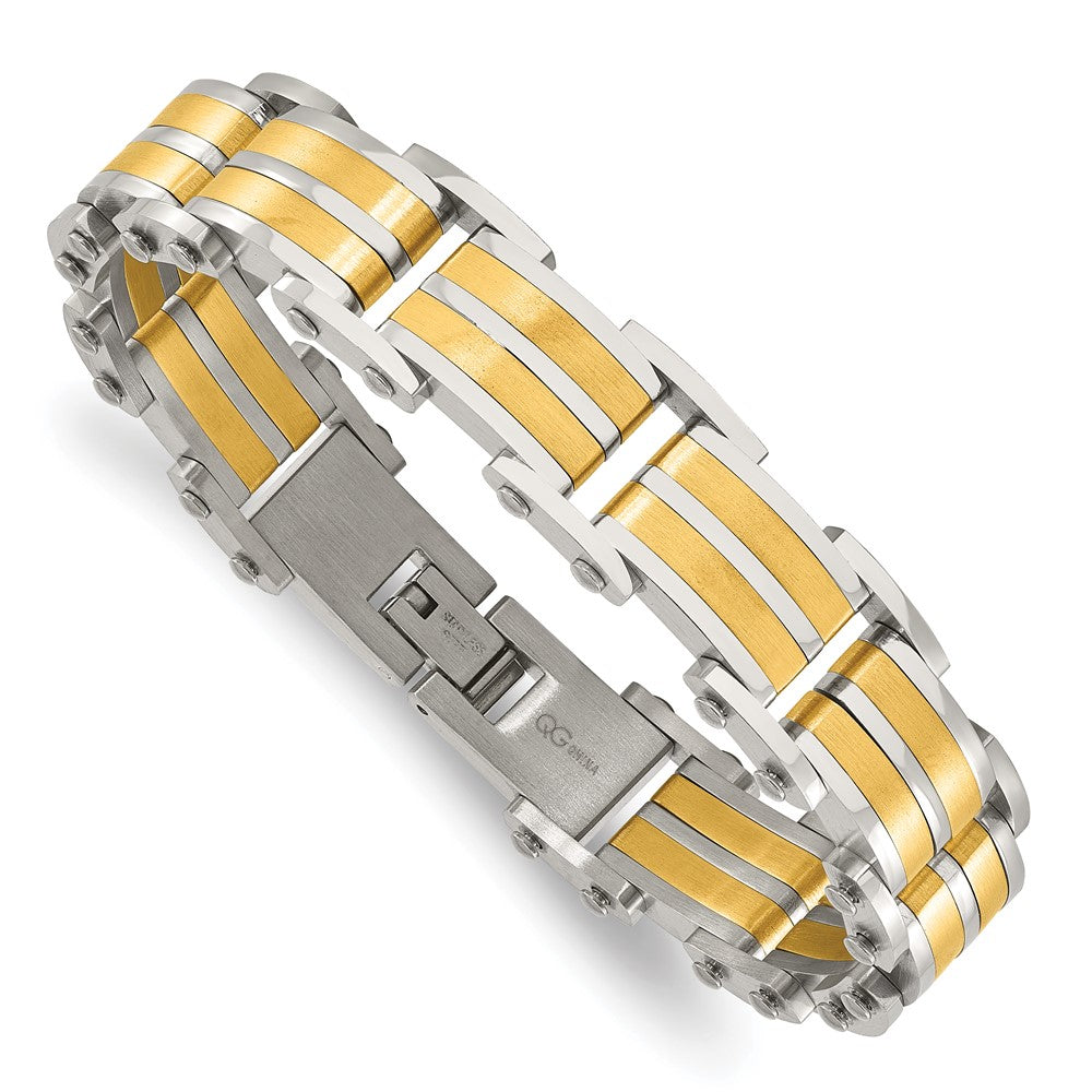 Stainless Steel Brushed and Polished Yellow IP-plated 8.25in Bracelet