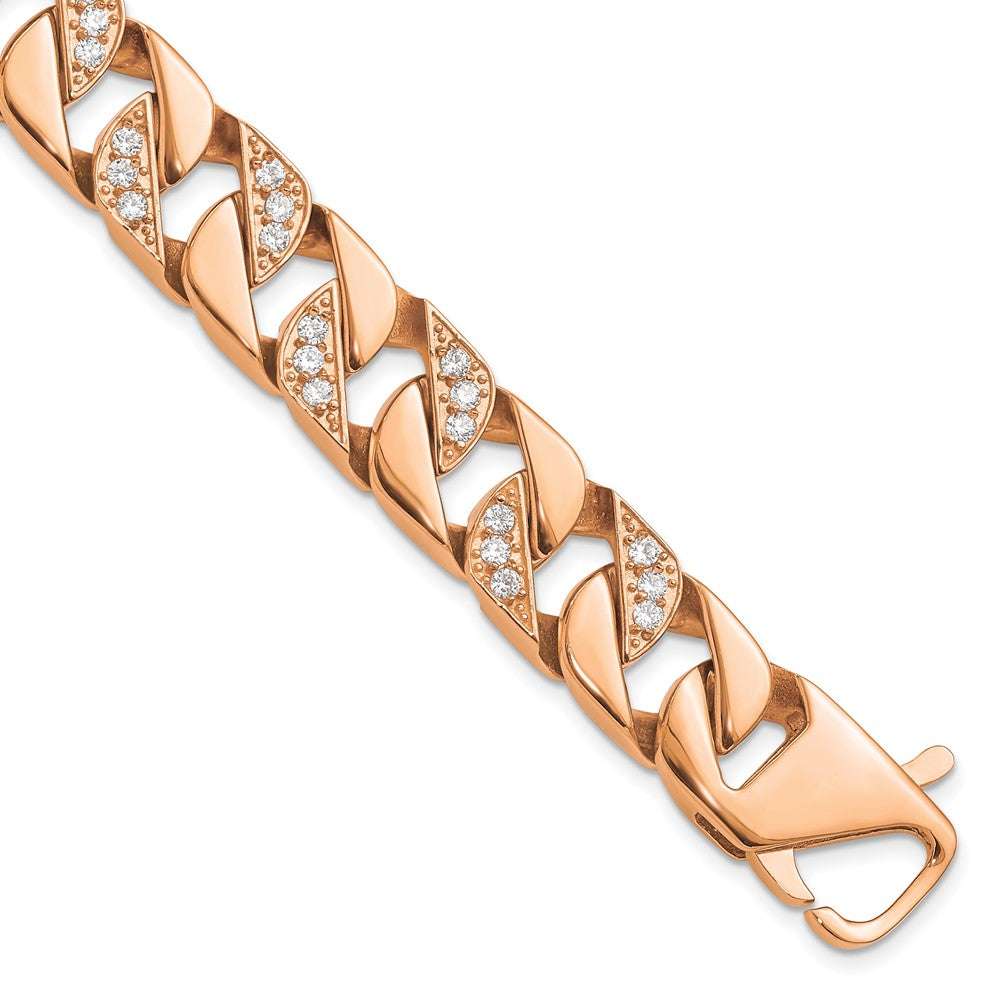 Stainless Steel Polished Rose IP-plated w/CZ 7.75in Bracelet