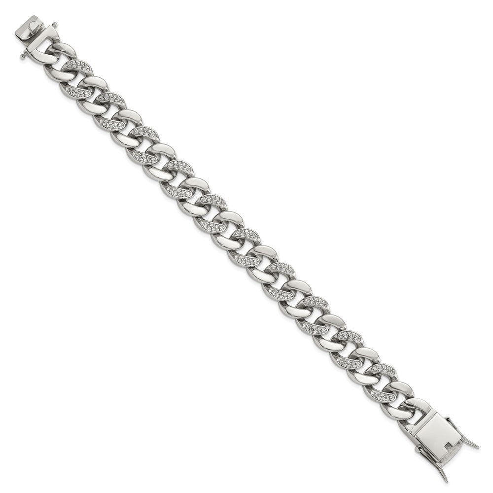 Stainless Steel Polished w/CZ 8in Bracelet