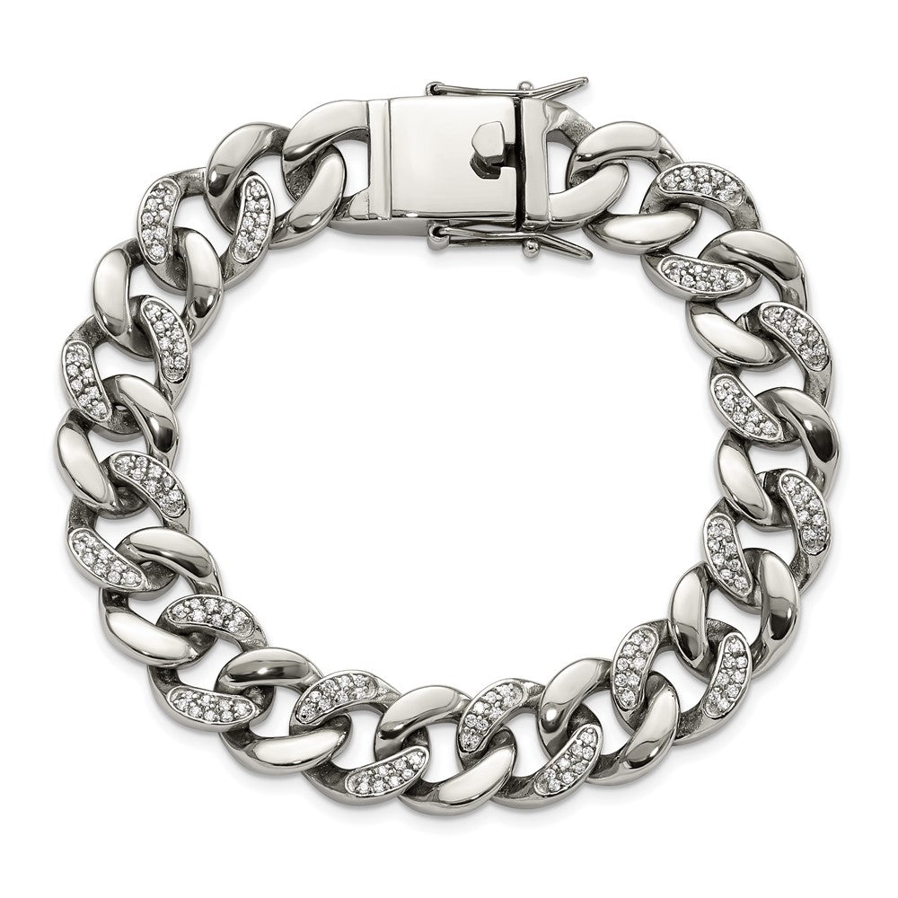 Stainless Steel Polished w/CZ 8in Bracelet