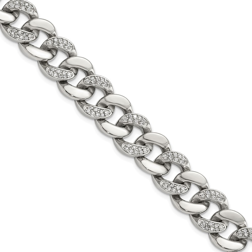 Stainless Steel Polished w/CZ 8in Bracelet