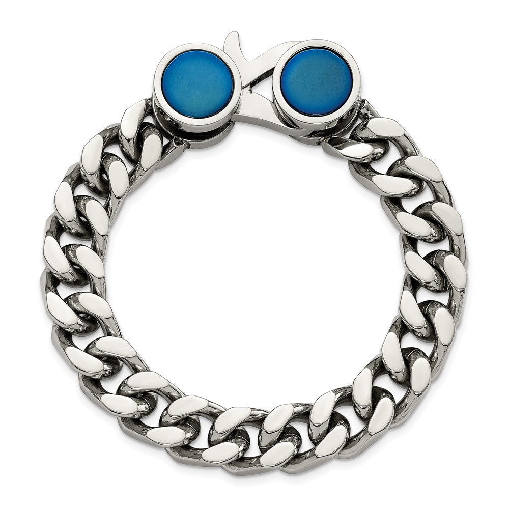 Stainless Steel Polished Blue IP-plated Link 8in Bracelet
