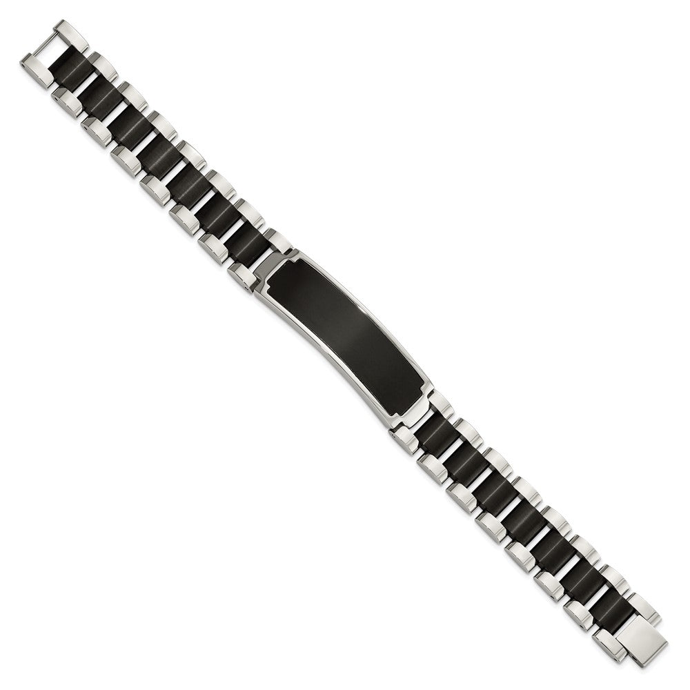 Stainless Steel Brushed and Polished Black IP-plated 8.5in ID Bracelet