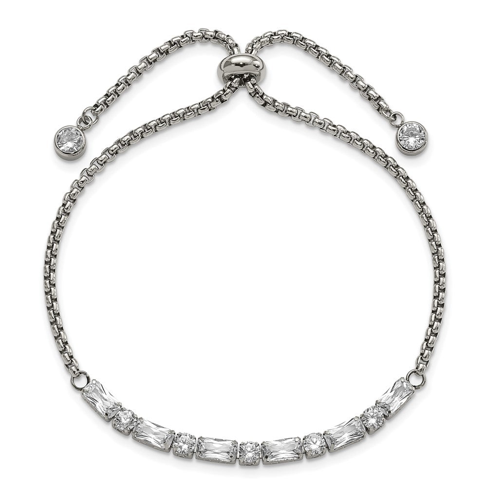 Stainless Steel Polished with CZ Adjustable Bracelet
