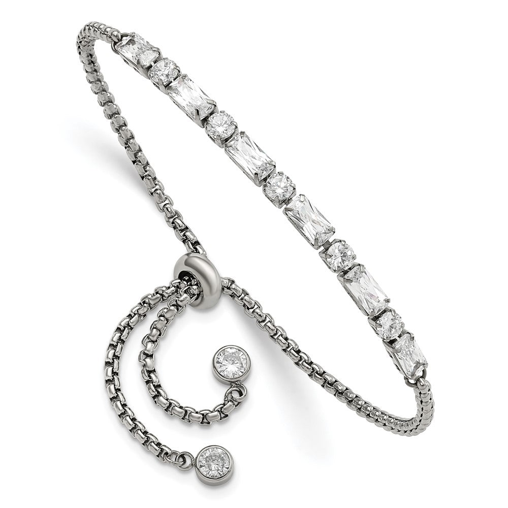 Stainless Steel Polished with CZ Adjustable Bracelet
