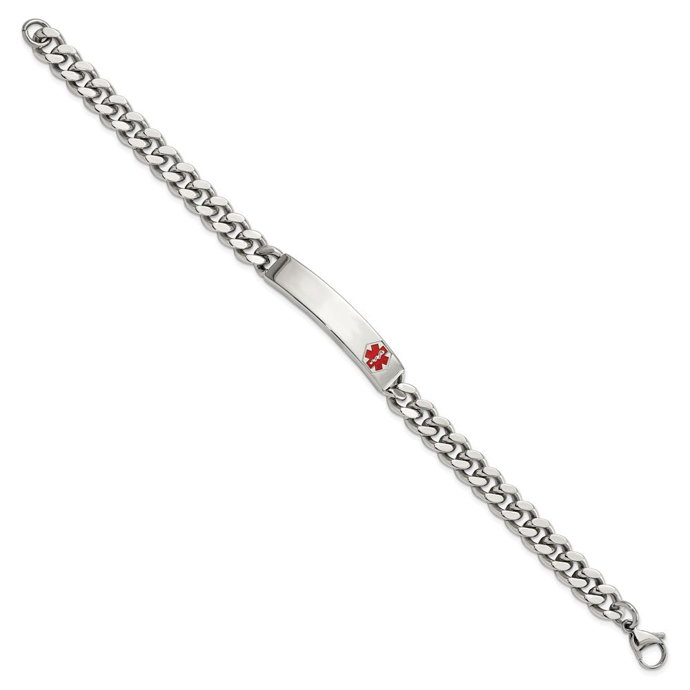 Stainless Steel Polished with Red Enamel 8.75in Medical ID Bracelet