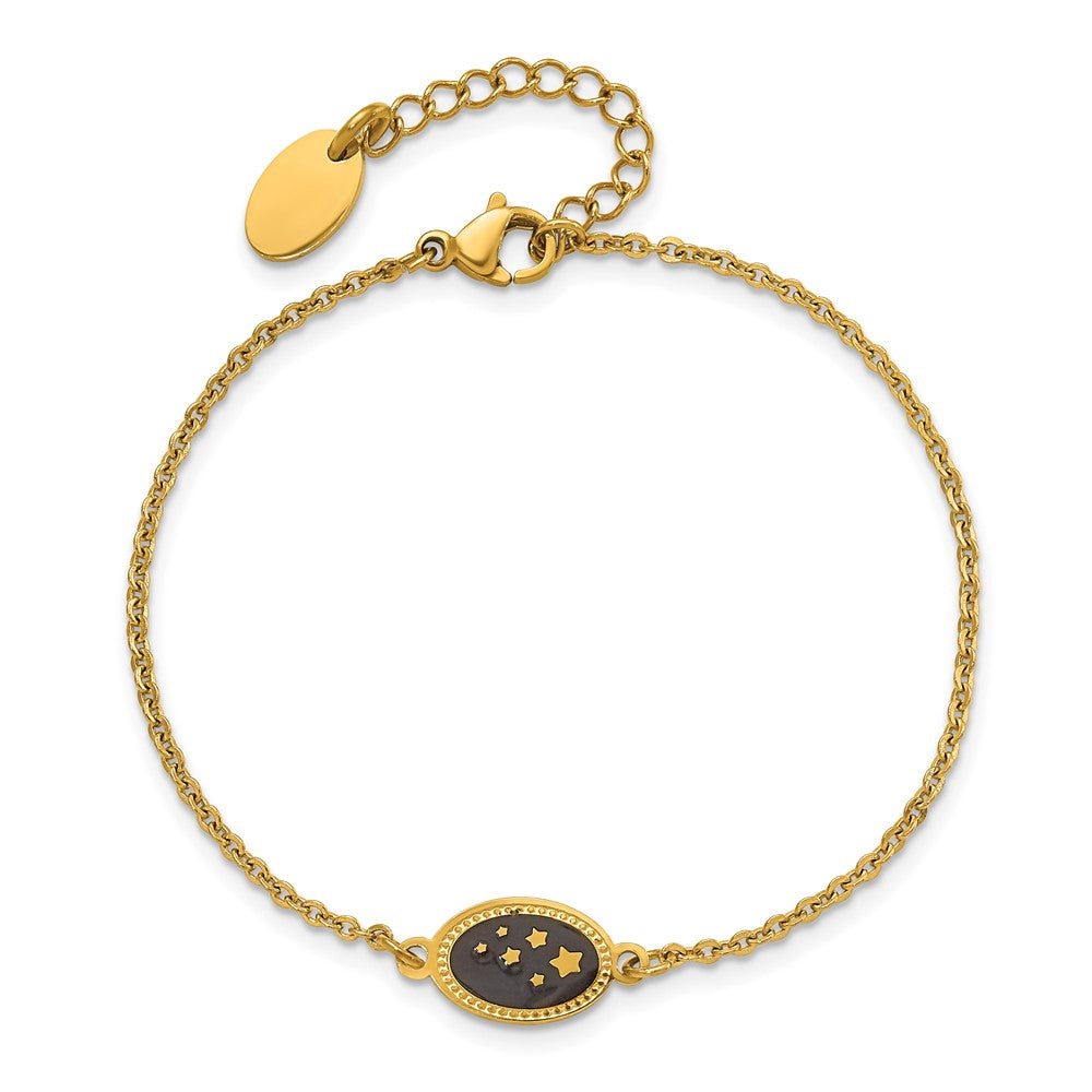 Stainless Steel Polished Yellow IP Stars 6.5in w/1.5in ext. Bracelet