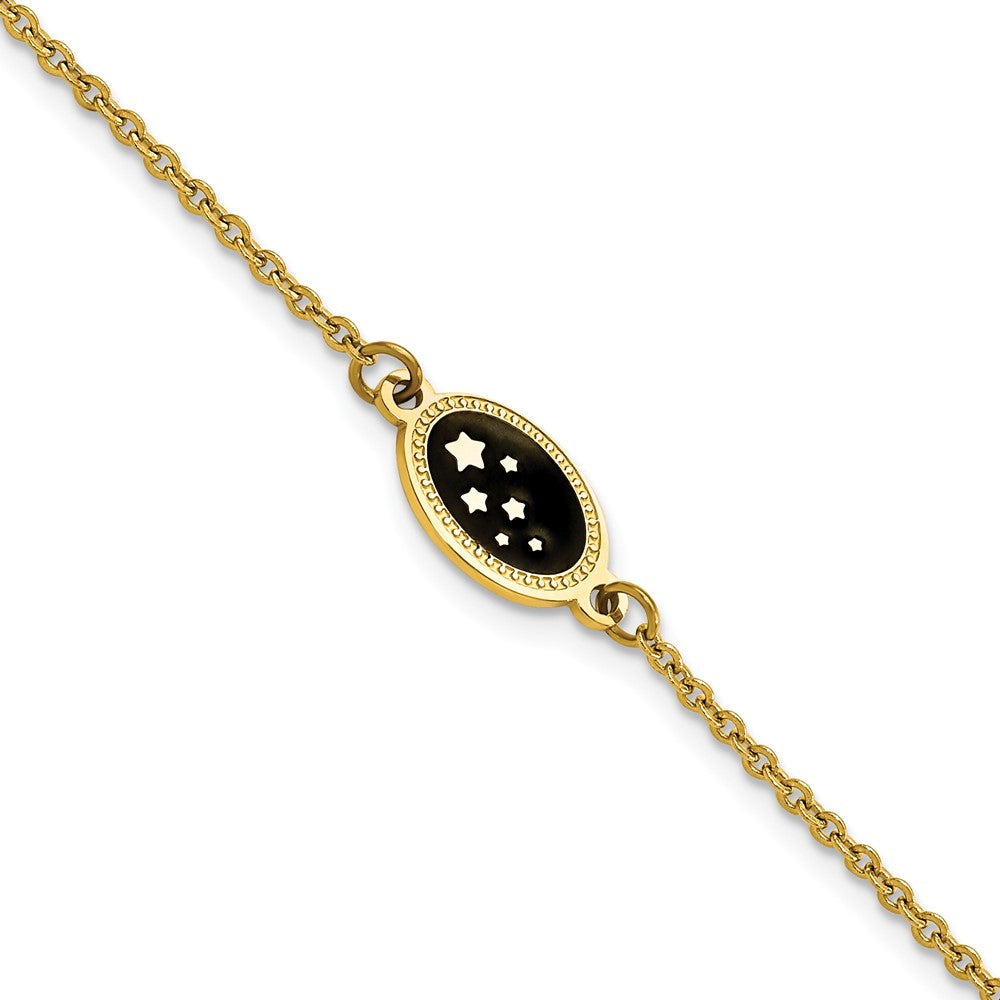 Stainless Steel Polished Yellow IP Stars 6.5in w/1.5in ext. Bracelet