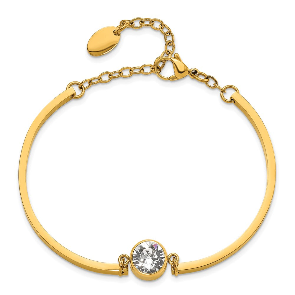 Stainless Steel Polished Yellow IP w/Swarovski w/2in ext Bracelet