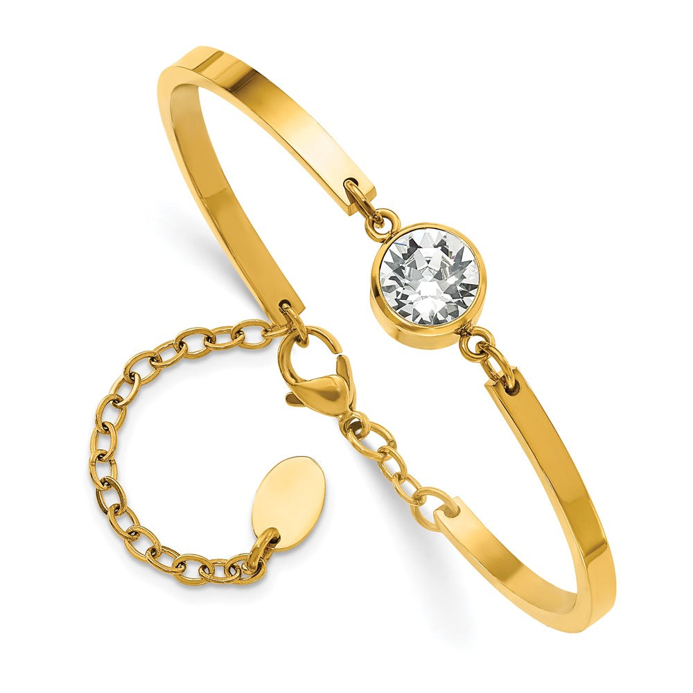 Stainless Steel Polished Yellow IP w/Swarovski w/2in ext Bracelet