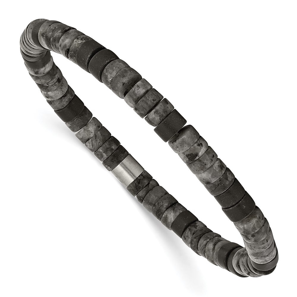 Stainless Steel Brushed Spectrolite/Black Agate Stretch Bracelet
