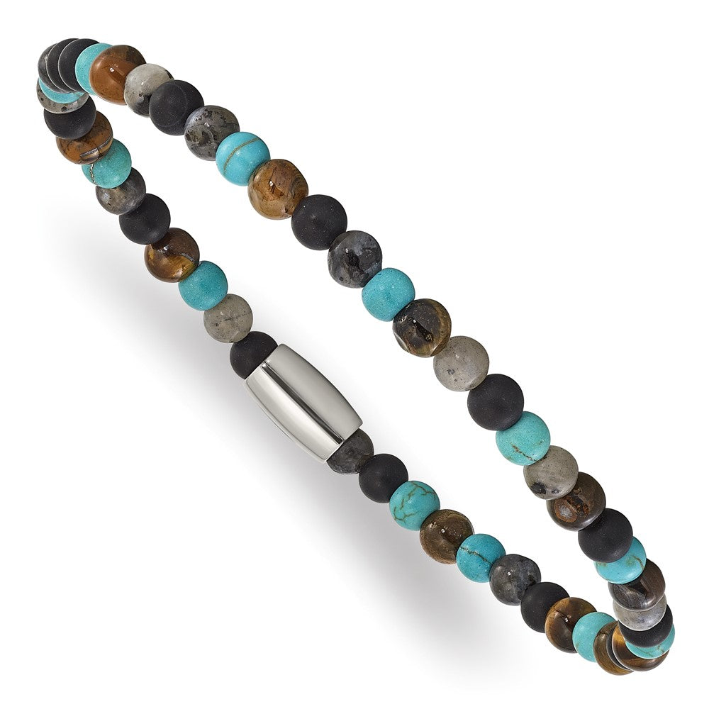 Stainless Steel Polished Spectrolite/Agate/Tiger's Eye/Howlite Bracelet