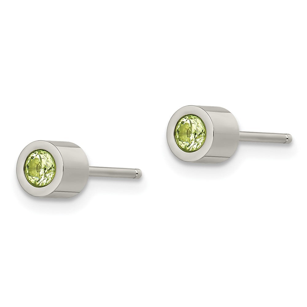 Stainless Steel Polished Green CZ May Birthstone Post Earrings