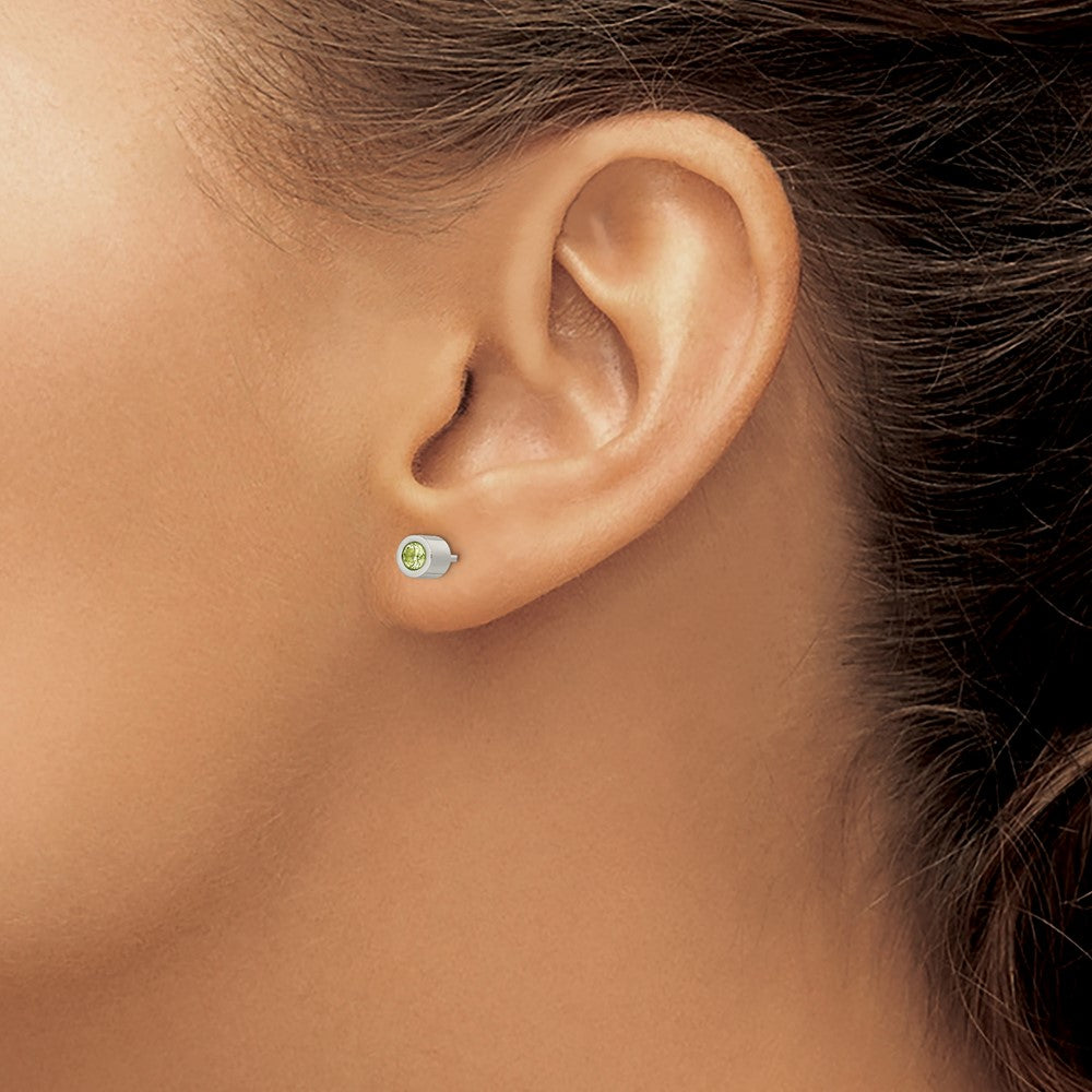 Stainless Steel Polished Green CZ May Birthstone Post Earrings
