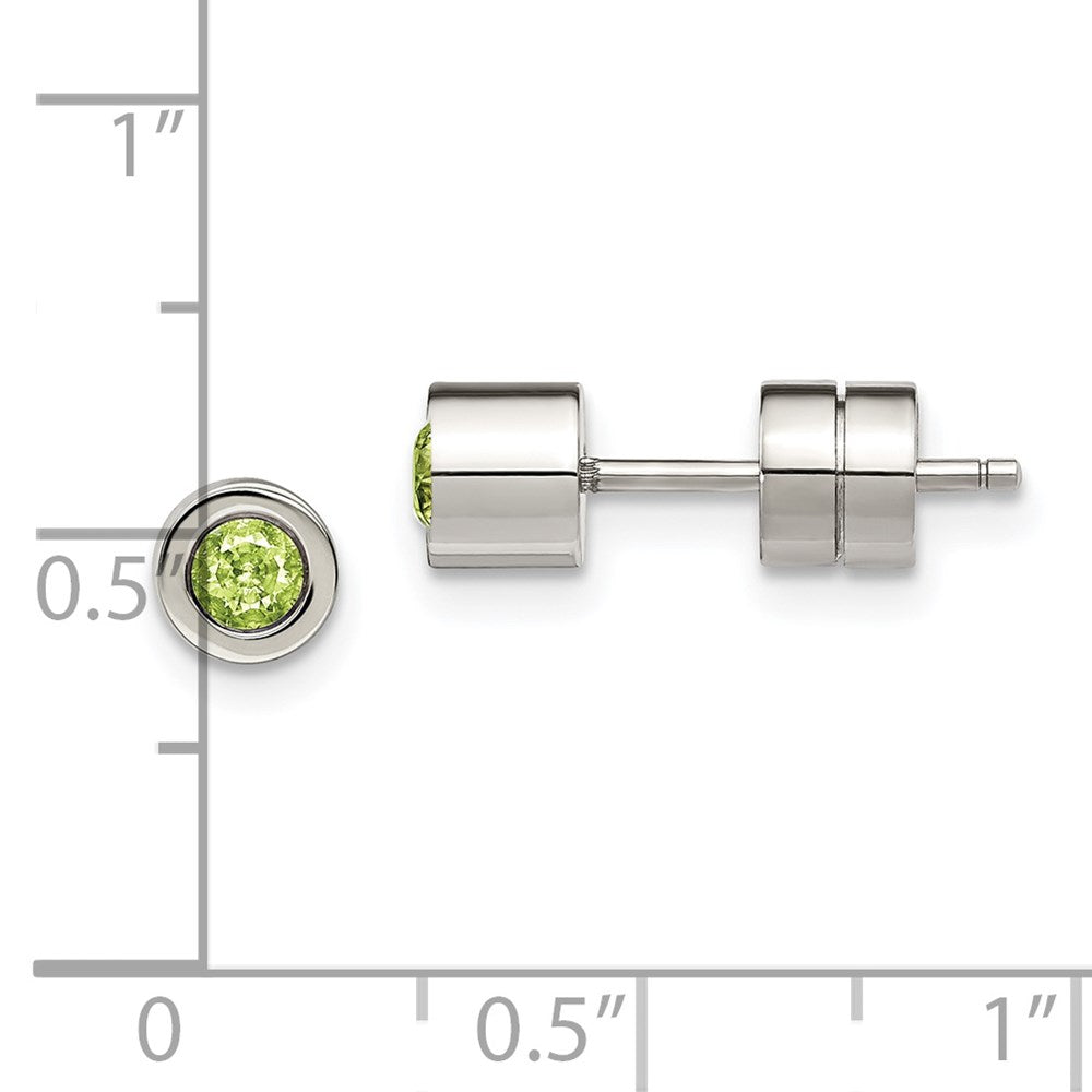 Stainless Steel Polished Green CZ May Birthstone Post Earrings