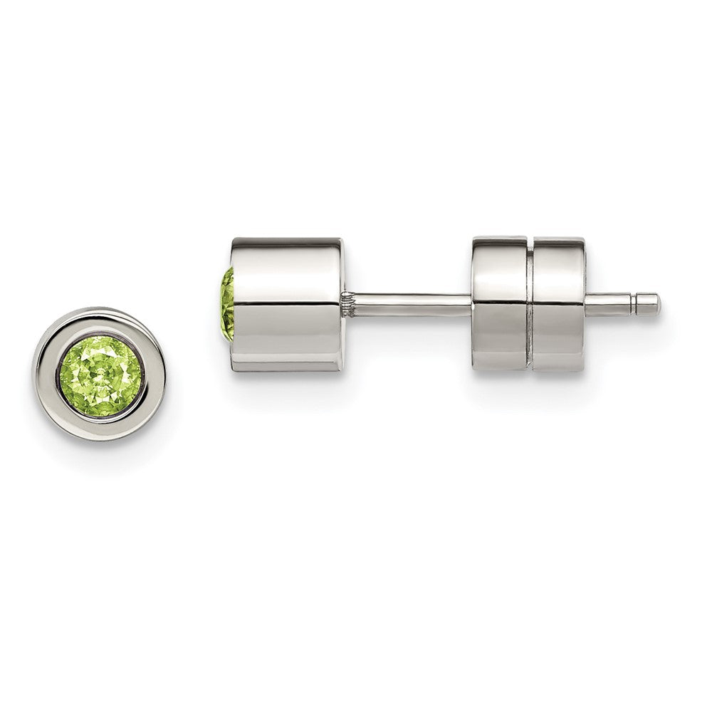 Stainless Steel Polished Green CZ May Birthstone Post Earrings