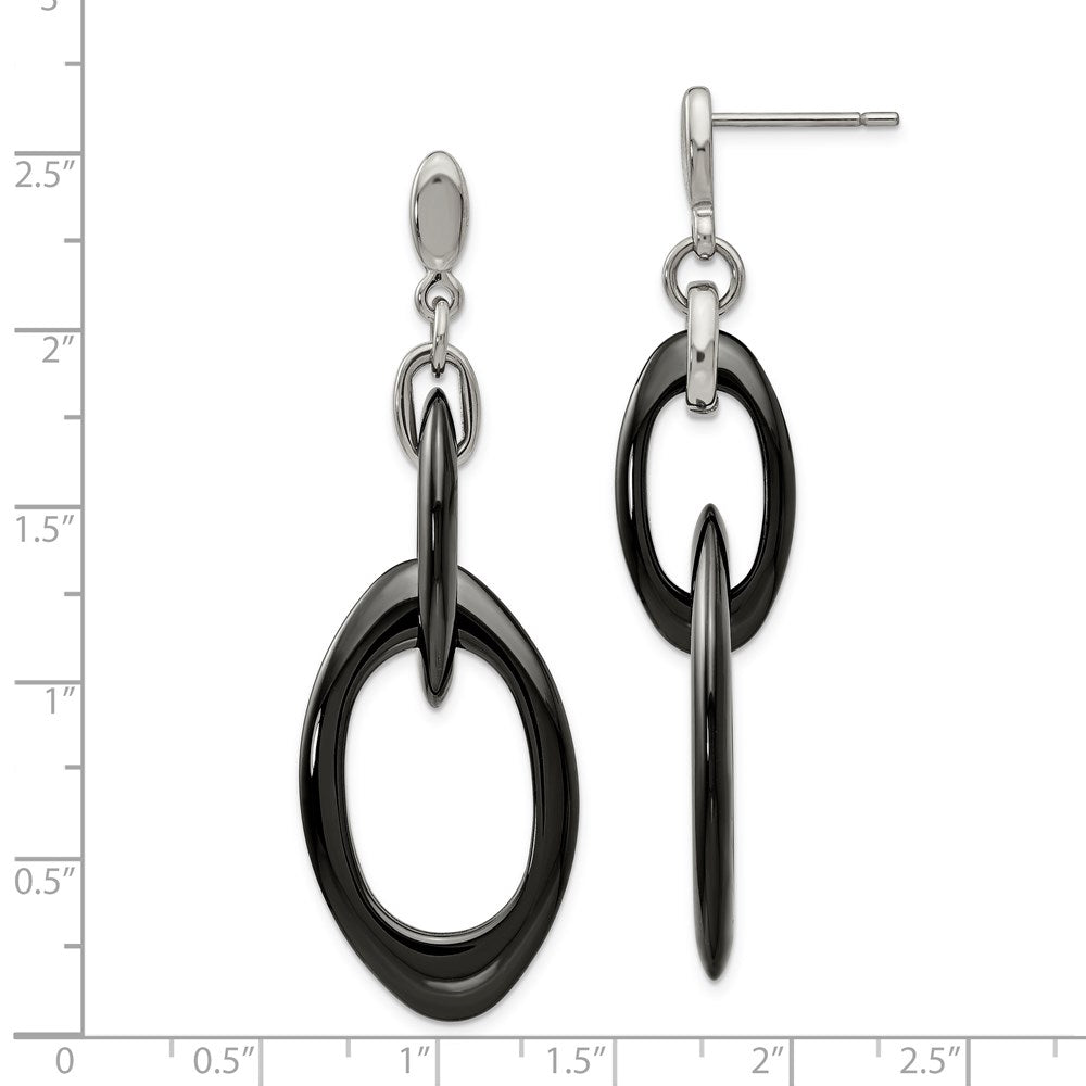 Stainless Steel Polished w/Black Ceramic Post Dangle Earrings