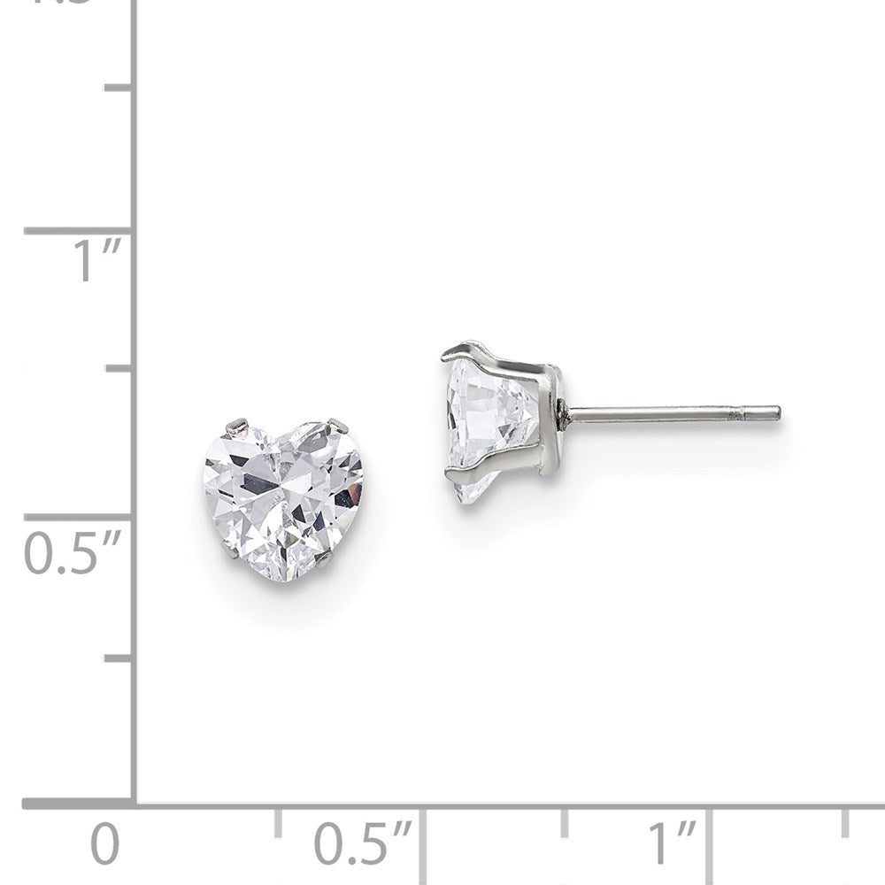 Stainless Steel Polished 7mm Heart CZ Stud Post Earrings